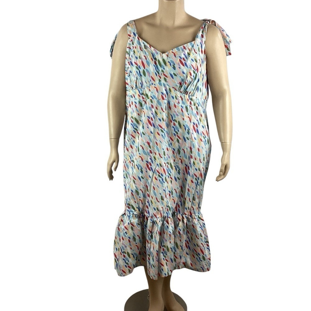Eloquii Tie Shoulder Smocked Midi Dress Size 26 Multi Abstract Print